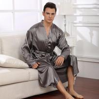 Vyriškas didelio dydžio blizgus kimono chalatas - vientisos spalvos, ilgomis rankovėmis, lengvas kardiganas pavasariui/rudeniui XXL juoda