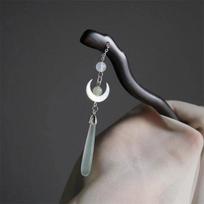 Elegant Style Teardrop Hairpin - Moonlit Ocean-Inspired Bun Updo Hair Stick With Minimalist Tassel gray