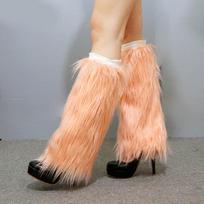 Fluffies Faux Fur Boots Socks Winter Female Leggings Trendy Warming Leg Warmers Solid Color Foot Sleeve Boot Cover For Women 25cm ežero mėlyna spalva