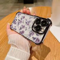 Case For OPPO A3 A5 A6 PRO A6X A79 A78 A38 A18 A17 A16 A1 A2 A3X A5X A98 A58 violet Flowers Plating Transparent Shockproof Cover OPPO A6PRO 5G black