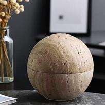 Travertine Marble Incense Burner Textured Spherical Aromatherapy Stone Bowl Frankincense Zen Decor for Meditation Spaces Home black