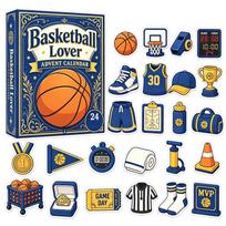 Sports Advent Calendar Days 2D Acrylic Blue and Yellow Basketball for Fans One Size orange