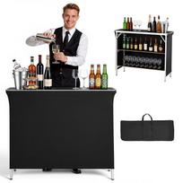 VEVOR sulankstomas nešiojamas baro stalas, 1100 x 385 x 885 mm, su nešiojimo krepšiu, 2 laikymo lentynomis ir nuimamu sijonu, greitas ir lengvas surinkimas 110 x 38.5 x 88.5 cm