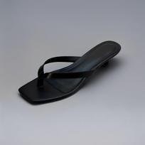 2026 French Square Toe Genuine Leather Flip-Flops: Women's High-End, Thin Heel Sandals black