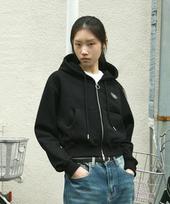 Minimalproject Embossed Logo Crop Zip-Up Hoodie Mzt114 [Black] Black/M white