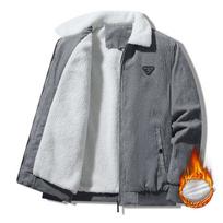 Žiemos naujas velvetinis švarkas vyriškas su pašiltinimu madingas su stovinčia apykakle kašmyro laisvalaikio vyriškas švarkas žiemos drabužiai. 5XL beige