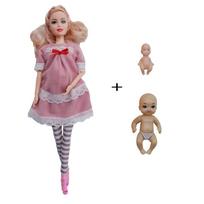 Educational Toy Pregnant Dolls for Children with Two Babies and Random Shoes Accessories Fashion Clothes Gift for Girl Games gray