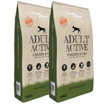 vidaXL Sausas maistas šunims, Adult Active Chicken & Fish, (2 x 15 kg)