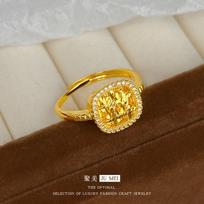 9999 24K Real Gold Store Same Style Gold Women'S Ring With Open Mouth Gold Gemstone Jewelry Sexy Light Yellow Gold Color beige