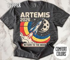 Artemis II NASA Mission Comfort Colors T-Shirt, Space Exploration Vintage T-Shirt, Women and Man Unisex T-Shirt XL gray
