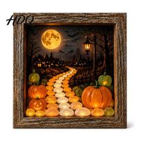 Halloween LED Night Light Shadow Box Frame DIY Lighted Craft Kit Wooden with Desktop Mantel Decor Sea Glass Stones Gothic Memory Display Case K black