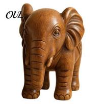 Feng Shui Wealth Ornament Elephant Figurine Ornament, Resin Wood Grain Statue, Auspicious Decorative Animal Sculpture for Home Office Living brown