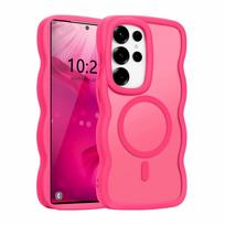Luxury Wavy Frame Matte Case For Samsung Galaxy S25 S24 Ultra Plus S25Edge A56 A36 For Magsafe Wireless Charge Shockproof Cover For Samsung S25 Plus tamsiai violetine spalva