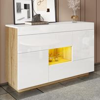 Sideboard, High-Gloss Sideboard, Display Cabinet, with Color-Changing LED Lighting, with Drawers 120 x 37 x 76.5 cm balta