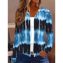 Gradient Blue Tie Dye Zip Hoodie for Women – Lightweight Drawstring Hooded Jacket with Pockets 3XL black