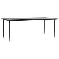 vidaXL Sodo valgomojo stalas, juodas, 200x100x74cm, plienas ir grūdintas stiklas