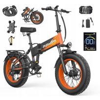 ZAZAWORK CF1000 Folding Electric Bike - 20 Inches - 1000W 48V 20Ah - Fat Bike - Hydraulic Brakes Black Orange
