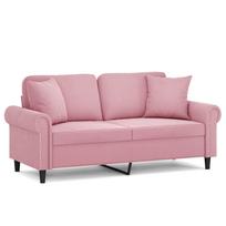 vidaXL Dvivietė sofa su pagalvėlėmis, rožinės spalvos, 140cm, aksomas