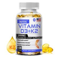 Taoters Vitaminas D3 K2 minkštos kapsulės, Vitaminas K2 MK-7, D3, Kalcis Magnis Cinkas, Sąnarių palaikymas, 120 kaps. 120 Capsules