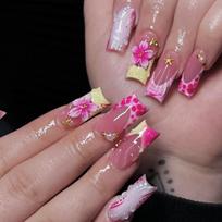 Pink French Press On False Nail with 3D Flower and Beads Detail, 24 Piece ABS Nail Set with 12 Sizes for Daily Wear and Photo Ready Styling 1 brown