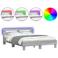 vidaXL Lovos rėmas su galvūgaliu ir LED, pilkas ąžuolo, 140x200cm