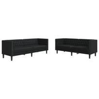 vidaXL Chesterfield sofų komplektas, 2 dalių, juodas, dirbtinė oda
