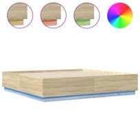 vidaXL Lovos rėmas su LED, ąžuolo, 200x200cm, apdirbta mediena