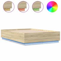 vidaXL Lovos rėmas su LED, ąžuolo, 150x200cm, apdirbta mediena
