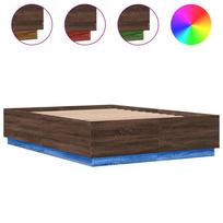 vidaXL Lovos rėmas su LED, rudas ąžuolo, 150x200cm, apdirbta mediena