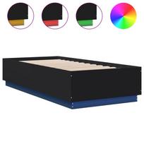 vidaXL Lovos rėmas su LED, juodas, 90x200cm, apdirbta mediena