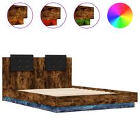 vidaXL Lovos rėmas su galvūgaliu ir LED, dūminio ąžuolo, 150x200cm