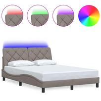 vidaXL Lovos rėmas su LED be čiužinio, taupe spalvos, 140x200 cm