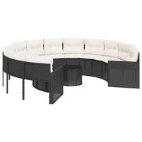 vidaXL Sodo sofa su stalu/pagalvėlėmis, juoda, poliratanas, apvali