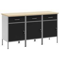 vidaXL Darbo spinta su stalčių 3 vnt. Juoda ir pilka 150 x 55 x 85 cm