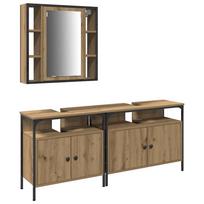 vidaXL Vonios spintelės 3 vnt. Ruda 80 x 30 x 60 cm Apdirbta mediena