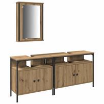 vidaXL Vonios spintelės 3 vnt. Ruda 80 x 30 x 60 cm Apdirbta mediena
