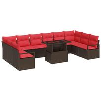 vidaXL Sodo Sofų Rinkinys 11 vnt. 10 vietos Ruda ir raudona