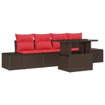 vidaXL Sodo Sofų Rinkinys 5 vnt. 4 vietos Ruda ir raudona