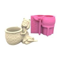 Girl Baskets Concrete Silicone Pot Mold Succulent Flowerpot Clay Cement Plaster Molds DIY Home Garden Flower Pots Mould 1 pink