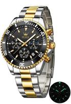 OLEVS Chronograph Men's Luxury Quartz Watch Gold Black Waterproof Stainless Steel auksas
