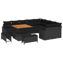 vidaXL Sodo Sofų Rinkinys 12 vnt. 7 vietos Juoda Poli ratanas