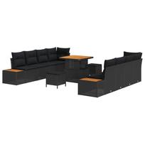 vidaXL Sodo Sofų Rinkinys 11 vnt. 10 vietos Juoda Poli ratanas
