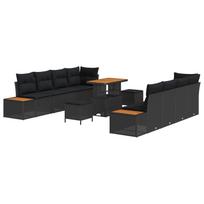 vidaXL Sodo Sofų Rinkinys 11 vnt. 10 vietos Juoda Poli ratanas