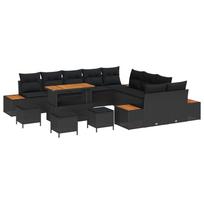 vidaXL Sodo Sofų Rinkinys 14 vnt. 13 vietos Juoda Poli ratanas