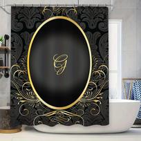 Prabangus Juodo Aukso Vonios Dušo Užuolaida Dekoratyvus Ovalus Monogramos Dizainas Personalizuotam Namų Dekoru Moderniam Interjerui 90x180cm black