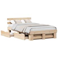 vidaXL Lovos rėmas su stalčių Ruda 135 x 190 cm Kietos pušies mediena