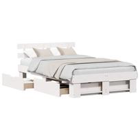 vidaXL Lovos rėmas su stalčių Balta 135 x 190 cm Kietos pušies mediena
