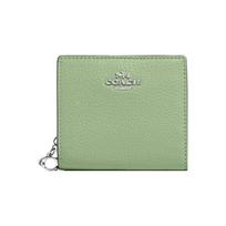 Coach Snap Wallet 11 Solid Logo Pebble Grain Leather Card Holder Mini Women wallet Grass-Green C2862-SVTY6 Basic Set (Bag+Dust Bag) beige