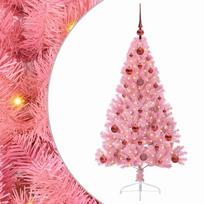 vidaXL Dirbtinis prieššventinis eglutė su šviesomis Rožinė 120 cm PVC