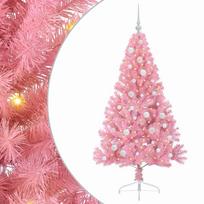 vidaXL Dirbtinis prieššventinis eglutė su šviesomis Rožinė 150 cm PVC